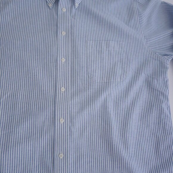 Stafford Wrinkle Free White Blue Stripe Oxford Cotton Button Down Dress Shirt 17 - Picture 6 of 10
